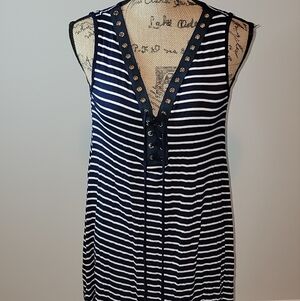 Espresso blue and white stripped dress